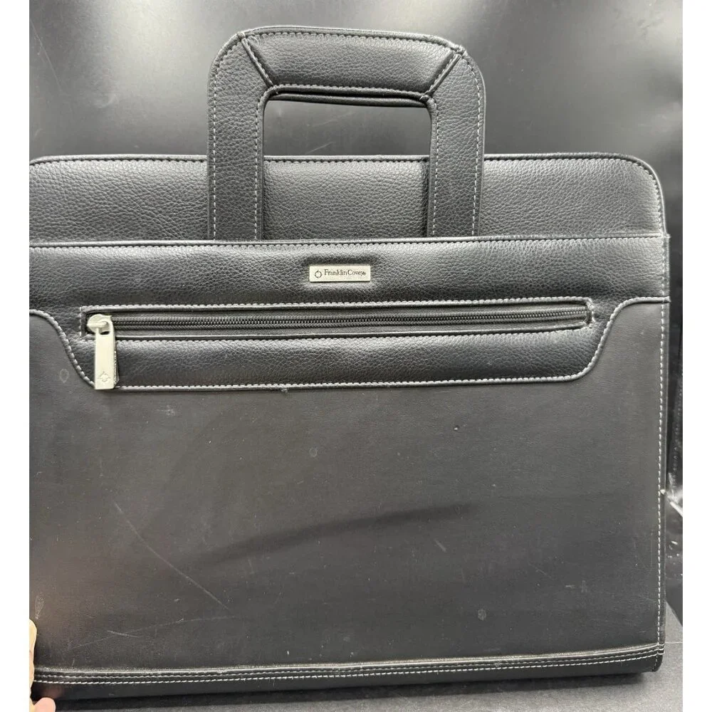 Franklin Covey Black Leather Day Planner Binder Organizer Handles Zipper